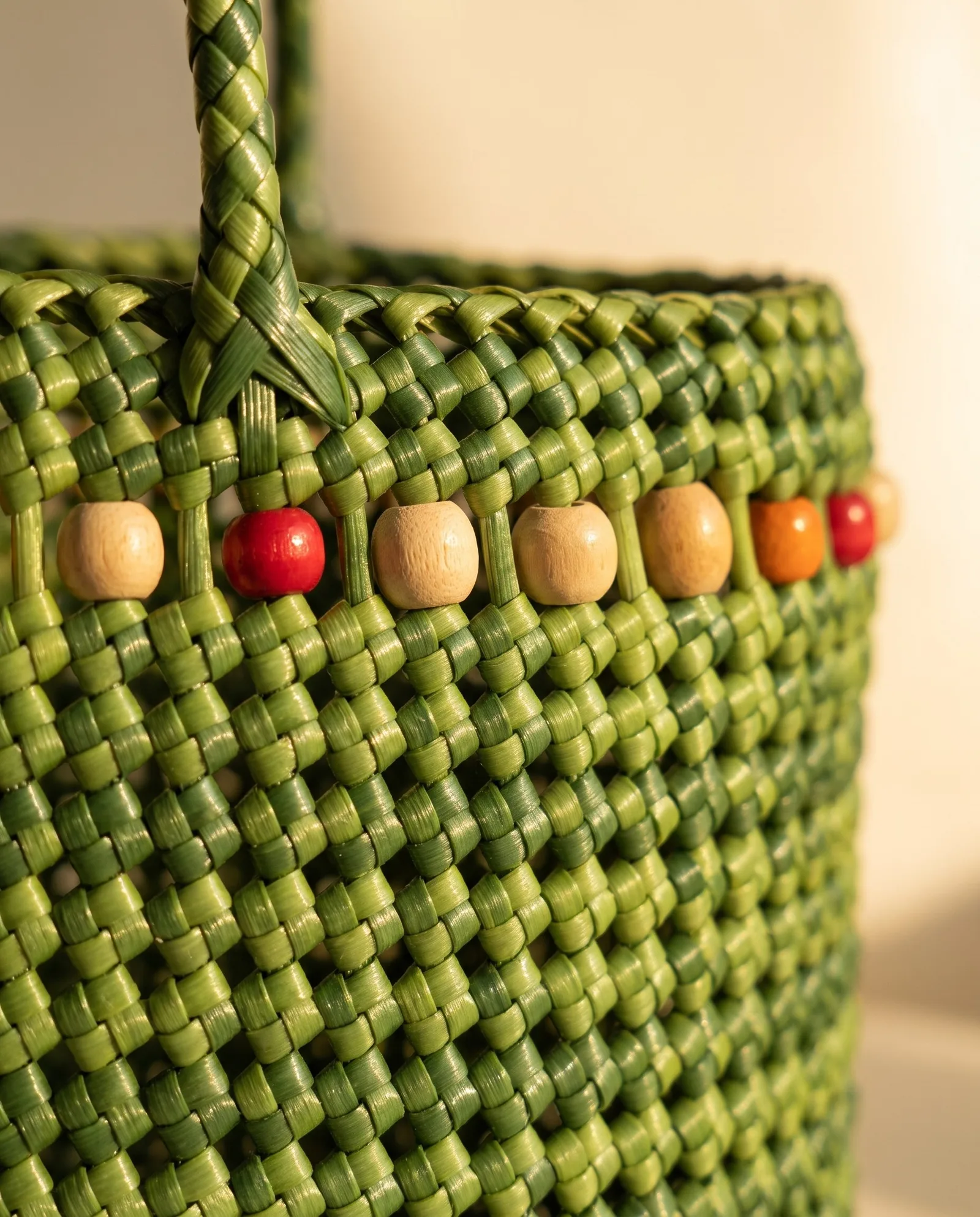 Verdant Bead-Trim Tote 翠绿木珠托特
