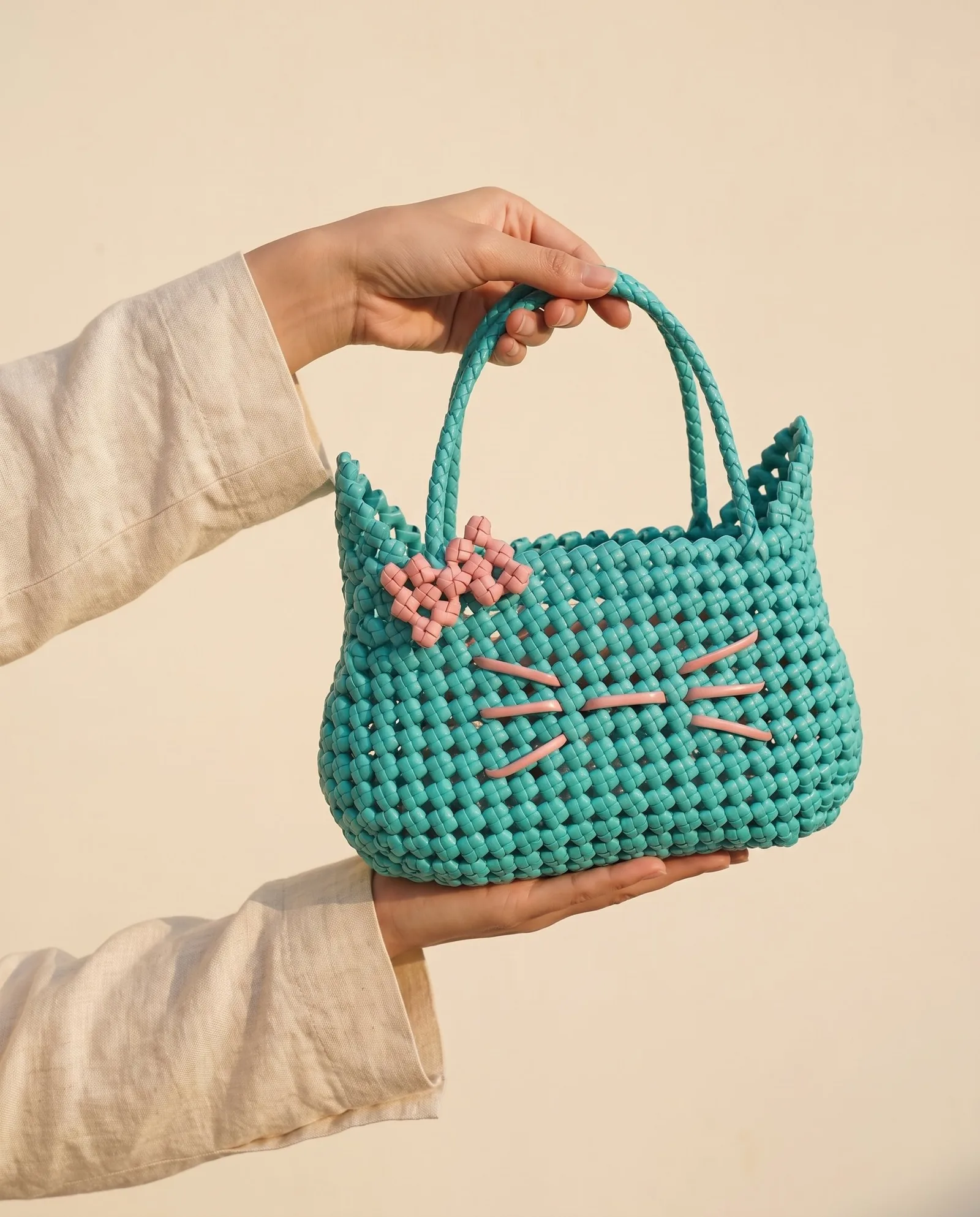 Teal Cat Basket 蓝绿猫咪篮
