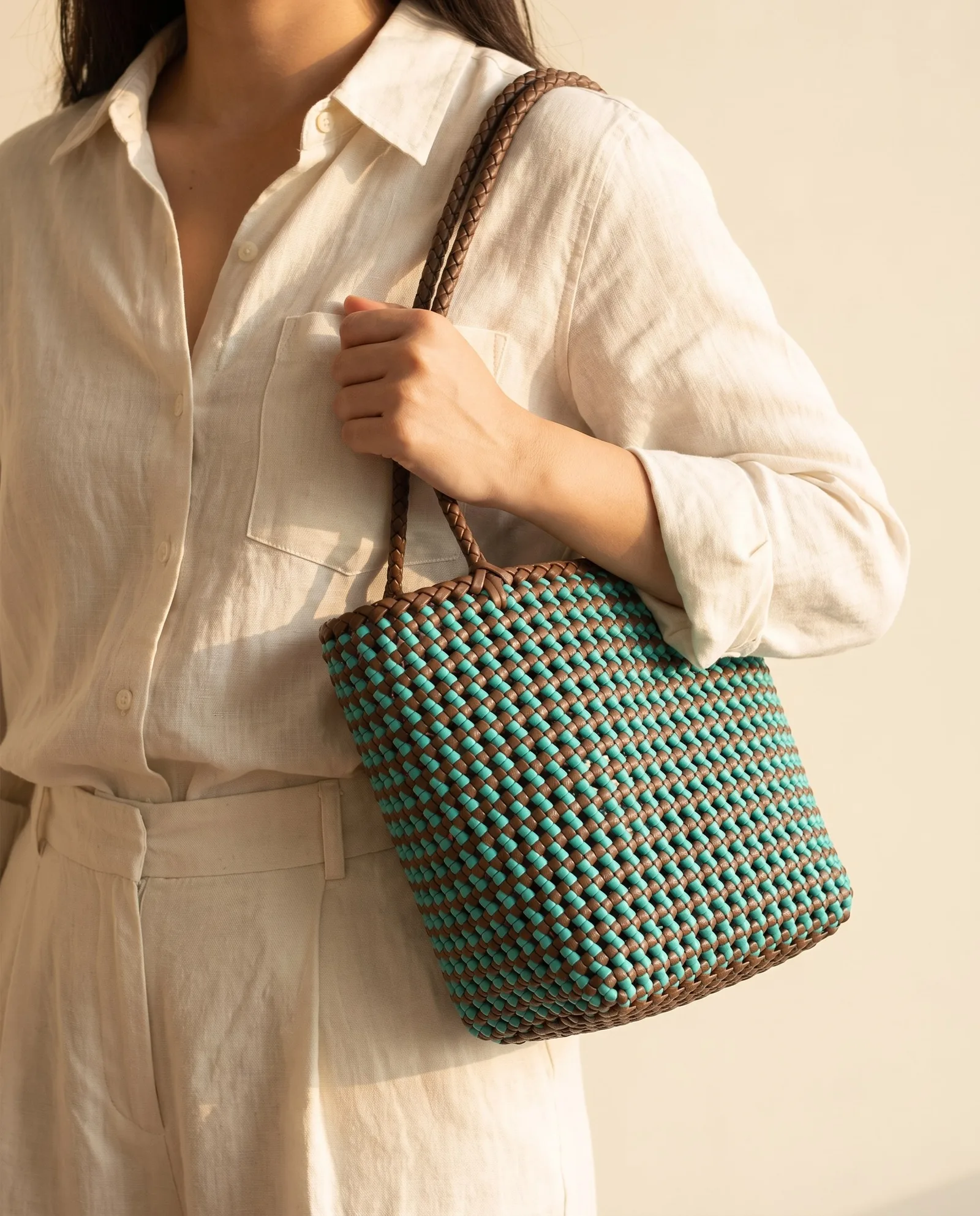 Turquoise Checker Bucket 松石格纹桶包