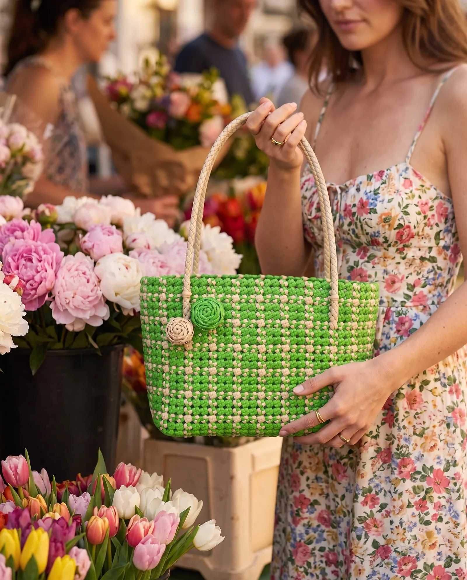 Spring Green Rose-Charm Tote